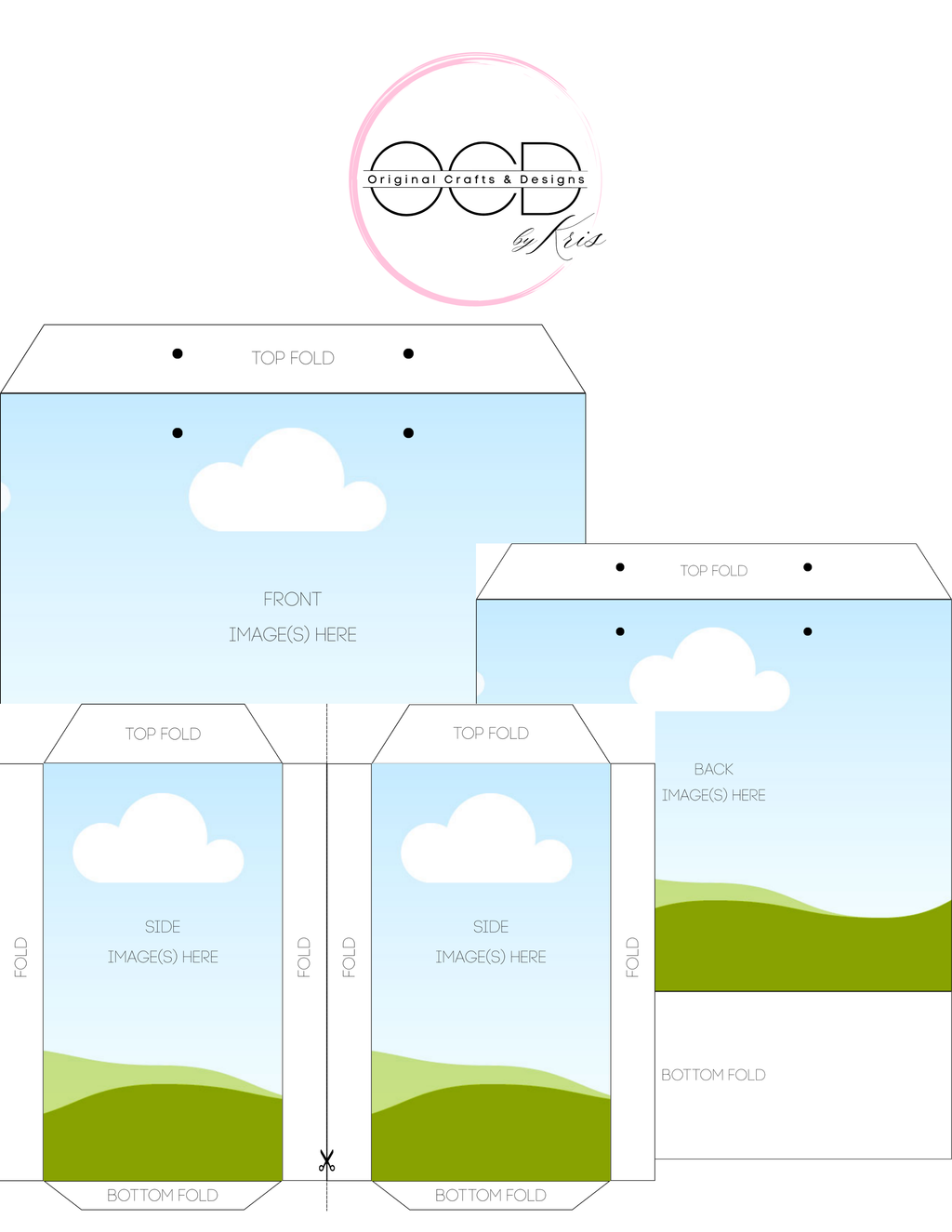 Medium Photo Gift Bag Template - 8 1/4"(L) x 3 7/8"(W) x 6 7/8"(H)
