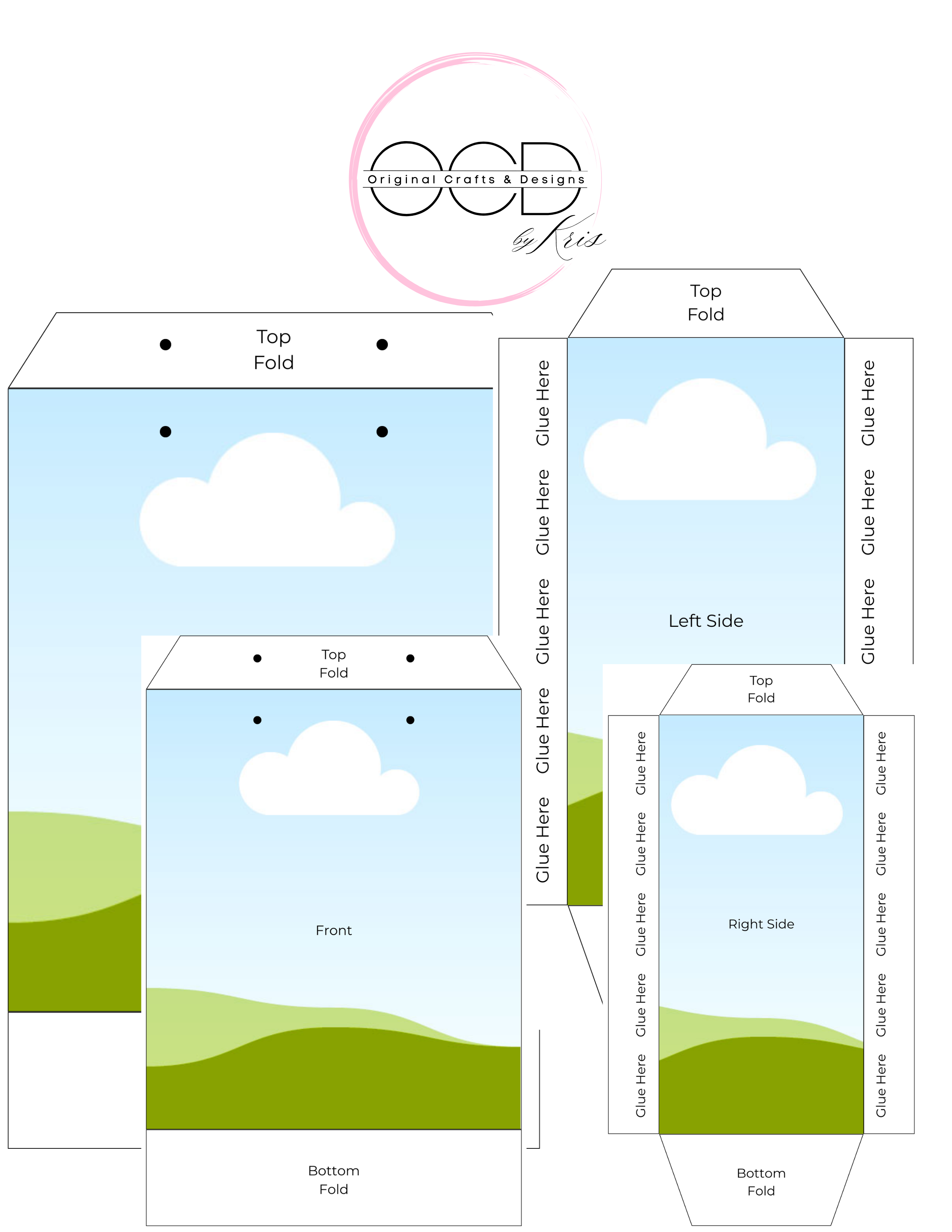 Large Photo Gift Bag Template - 6 7/8"(L) x 3 7/8"(W) x 8"(H)